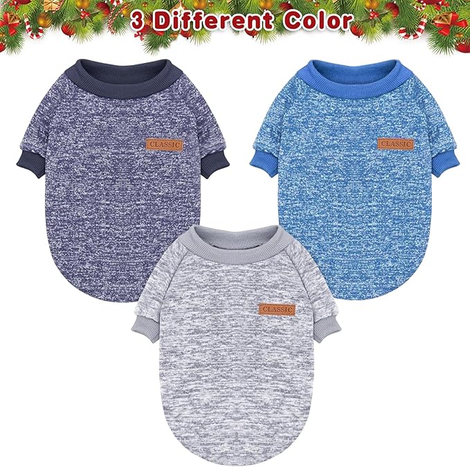 Idepet Pet Dog Classic Knitwear Sweater 3 Pcs, Fleece Coat for Small,Medium Dogs,Warm Pet Dog Cat Clothes,Soft Puppy Customes for Dog Grils Boys,Medium
