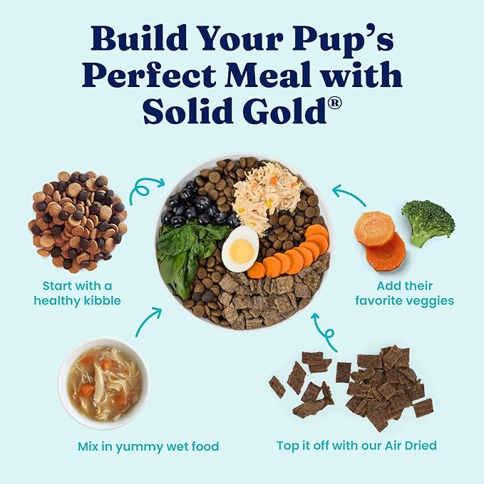 Solid Gold Protein Shreds Dog Food Topper for Dry Food- High Protein Meal Toppers for Dogs w/Chicken Shreds, Broth, Carrots & Superfoods to Supports Muscle Growth, Gut Health & Immunity -12 Pouches