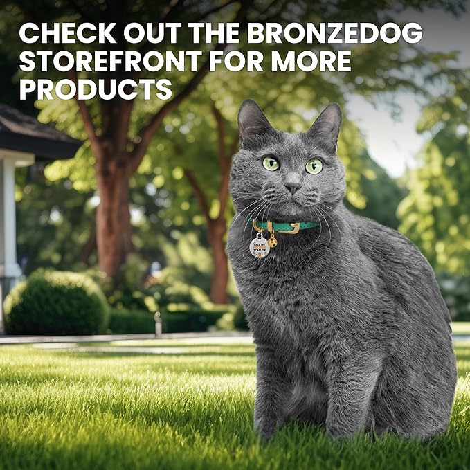 BRONZEDOG Leather Cat Collar with Removable Bells Non Breakaway Kitten QR Tag for Girl Boy (7" - 9" for Cats, Dark Brown & Gold)