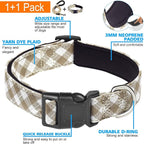 Reflective Dog Collar Padded with Soft Neoprene Breathable Adjustable Nylon Dog Collars for Small Medium Large Dogs (Large (Pack of 1), Vanilla Plaid Collar+Leash)