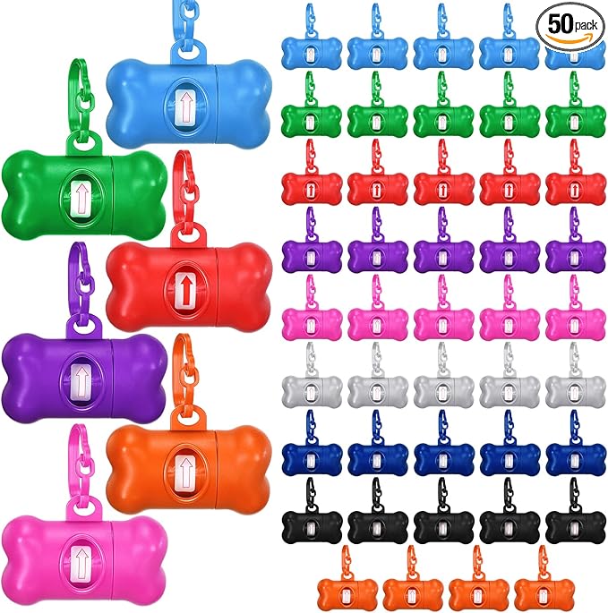 Zhehao 50 Pcs Dog Poop Trash Bag Holder Dispenser Plastic Dog Poop Waste Bag Holder for Leash with Hook and Leak Proof for Walking Hiking Camping(Bone)