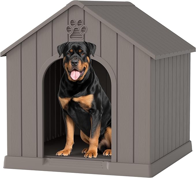 Large Dog House for Outdoor & Indoor, Waterproof Puppy Shelter with Air Vents & Elevated Floor, Easy Assemble Sturdy Dog Kennel for Large Dogs(Grey,36.2''L×38''W×38''H)
