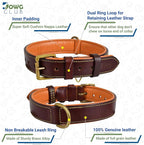 Leather Dog Collar | Leather Collar for Extra Large Dogs, 1.5 Inch Wide Brown Dog Collar | Genuine, Full Grain, Heavy Duty, Comfortable, Padding | (X-Large (Fit Neck Size 22"-26"), Brown)