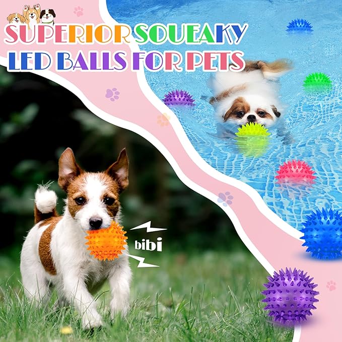 12 Pcs 2.56" Light up Squeaky Dog Balls Large Dog Toys Ball Puppy Chew Toys for Small Medium Large Pet Clean Teeth Teething