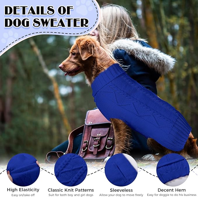 Dog Sweaters for Small Medium Large Dogs Girl, Soft Warm Turtleneck Pup Dogs Shirt, Double Knitting Collar for Outdoor Playing, Warm Dog Clothes (XS,Royal Blue)