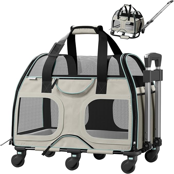 Katziela Pet Carrier - Airline Compliant Dog Carrier - TSA Approved Pet Carrier for Small Dogs and Cats - Soft FAA Travel Airplane Dog Carrier Luggage (White/Blue-Pro)