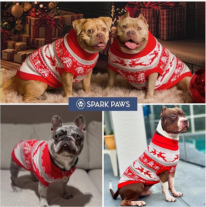 Spark Paws Christmas Dog Sweater - Ultra Soft Holiday Knit Sweater for Small, Medium & Large Dogs, Cute Pet Sweater for French Bulldogs & Big Dogs, Potty V Cut Design Jacket (Winter Wonderland, M)