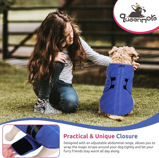 Queenmore Soft Fleece Dog Jacket, Warm Winter Coat with Leash Hole, Dachshund Sweaters for Small Dogs Cats Boy or Girl (Blue, S)