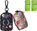 Petmolico Dog Poop Bag Holder Leash Attachment, Waste Bag Dispenser Zippered Pouch - 2 Pack, Fits Any Leash, Includes Free Roll of Bags, Boho Floral