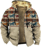Men's Western Aztec Jackets Hooded Cowboy Hoodie Warm Full Zip Ethnic Vintage Long Sleeve Coat Fall Winter Tops