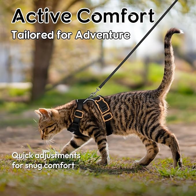 Dooradar Cat Harness and Leash Set, Escape Proof Safe Adjustable Kitten Vest Harnesses for Walking, Easy Control Soft Breathable Mesh Jacket with Reflective Strips for Cats, Black, XS