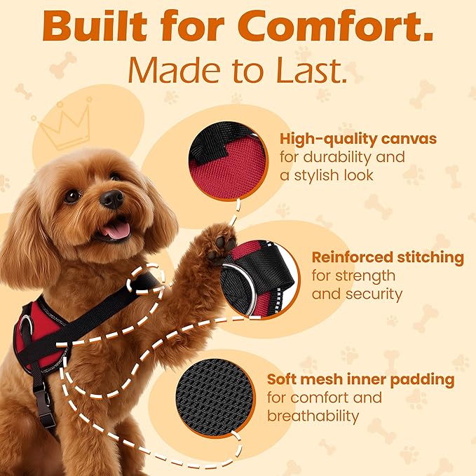 Bark Appeal Red No-Pull Dog Harness for Medium to Large Sized Pets – Adjustable, Reflective Vest with 3 Leash Clips for Added Control, Easy Walks & Training – Large