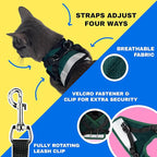 Travel Cat The Emerald Explorer Limited Edition Green Harness and Leash Set - Adjustable Fit Mesh Cat Harness with Reflective Strap - Escape Proof Harness for Cats, Kitten (Medium)