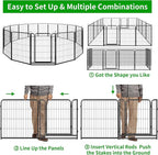 Dog Playpen Outdoor Extra Wide 16 Piece Panels Heavy Duty Dog Fence 40" Height Anti-Rust with Doors Portable for RV Camping Yard, Total 42FT, 140 Sq.ft, Snowy Black