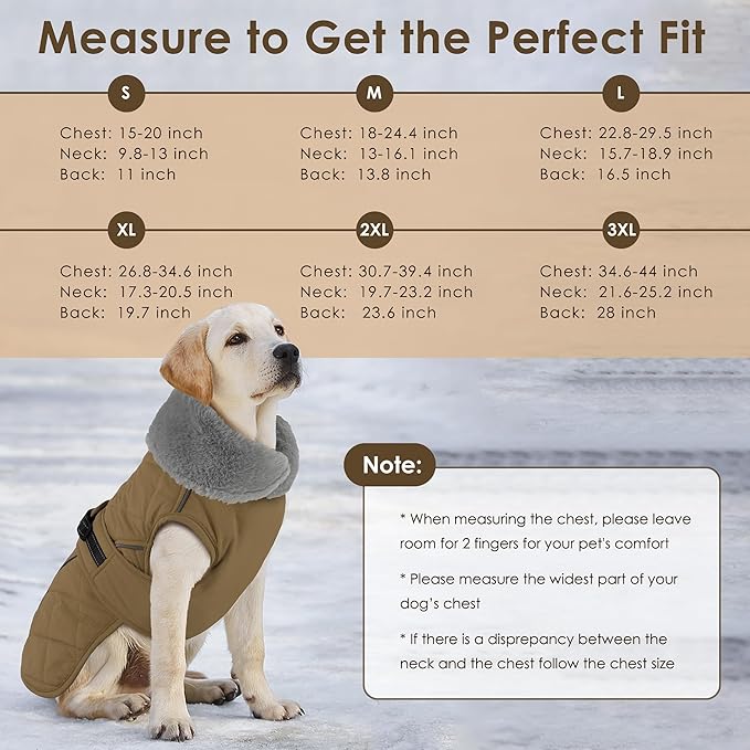 Dog Coat, Waterproof Dog Winter Jacket with Adjustable Buckle, Reflective Turtleneck Pet Snow Vest Warm Fleece Sweater for Small Medium Large Dogs - Khaki, L