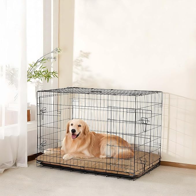 Dog Crate Pad for Large Dogs - 35x23 Orthopedic Dog Bed with Memory Foam, Washable Water-Resistant Soft Pet Mat with Non-Slip Bottom, Khaki