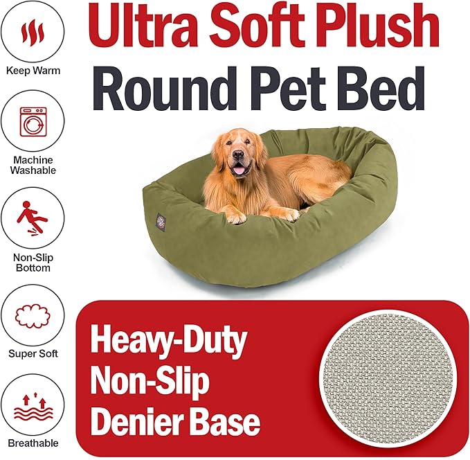 Majestic Pet 40 Inch Suede Calming Dog Bed Washable 40x29x9 (Inch) – Cozy Soft Round Donut Dog Bed with Spine Support for Dogs to Rest Their Head - Pet Bed Large – Sage (2025)