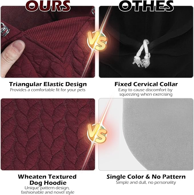 EXPAWLORER Textured Cable Knit Basic Dog Hoodie, Elevated Style Dog Sweater with Leash Hole and Pocket, Soft and Warm Pet Winter Coat, Cold Weather Clothes for Small Medium Large Dogs,Wine Red S