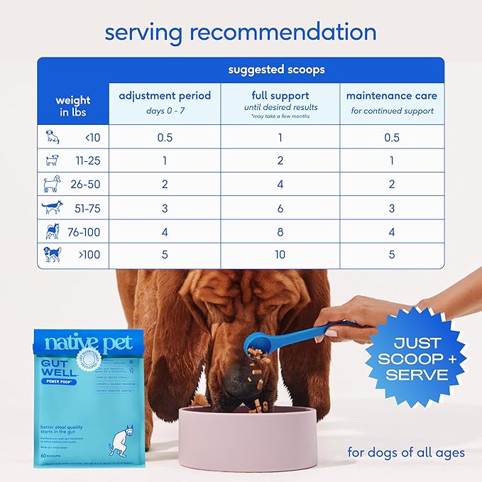 GutWell Power Poop - Digestive Enzymes & Fiber for Dogs - Dog Fiber Supplements Help with Diarrhea Relief, Upset Stomach, Pet Gas & Gut Health with Targeted Triple-Biotic Blend & M-Fiber - 60 Scoops