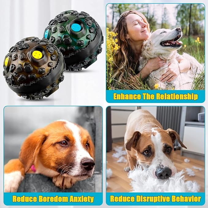 Honoson 2 Pcs Dog Ball for Aggressive Chewers, Indestructible Interactive Dog Toy with Squeaky Giggle, Elastic Rubber Wobble Chew Toy for Small Medium Large Dogs, Teeth Cleaning