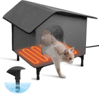 Heated Cat House for Outside/Indoor Cats in Winter,Elevated Outdoor Cat House with Heating Pad Bed,Weatherproof Feral Cats Shelter with Soft Mat (Heat Gray)