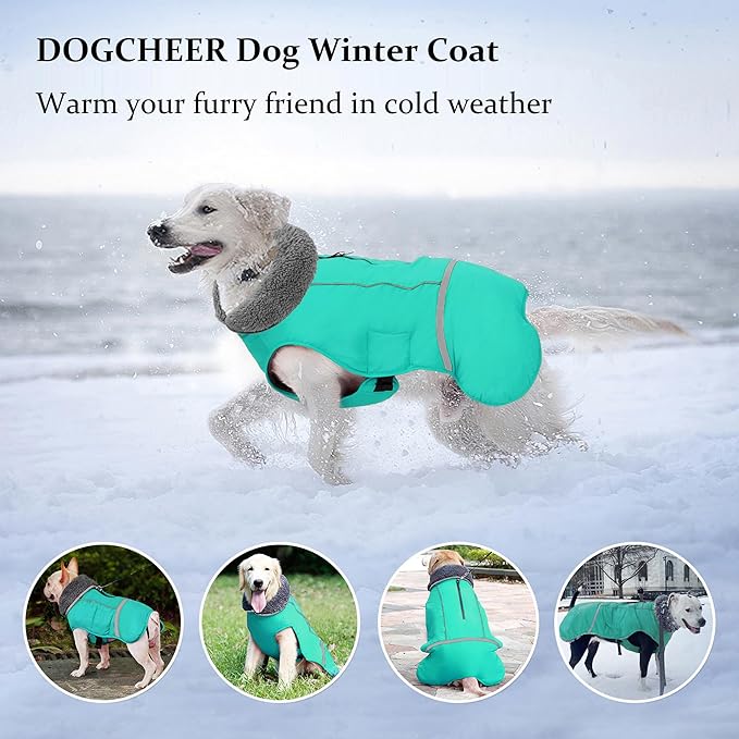 Dogcheer Warm Dog Coat, Waterproof Dog Jacket Christmas Puppy Winter Coat with Buckle, Reflective Adjustable Pet Snow Jacket Turtleneck Fleece Sweater for Small Medium Large Dogs - Pine Green, S