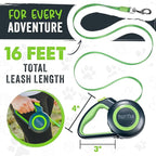 Mighty Paw Retractable Dog Leash 2.0 | 16' Heavy Duty Reflective Nylon Tape Lead for Pets up to 0-50 lbs. Tangle Free Design W/One Touch Quick-Lock Braking System & Anti-Slip Handle (Green/Lite)