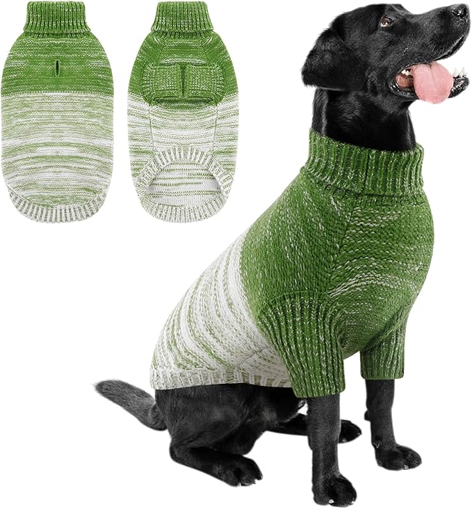 Queenmore Pullover XL Dog Sweater,Classic Turtleneck Warm Dogs Sweater with Leash Hole for Dog Girls Boys,Winter Knitwear Clothes for Dachshund,Corgi,French Bulldog(Green,XL)