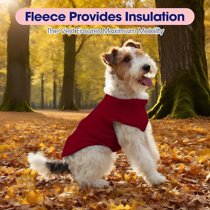 FUAMEY Dog Fleece Vest for Large Dogs,Warm Stretchy Dog Sweatshirts Pullover with Leash Hole Dogs Sweater Soft Pet Turtleneck Cozy Pet Vest Lightweight Sleeveless Red XXL