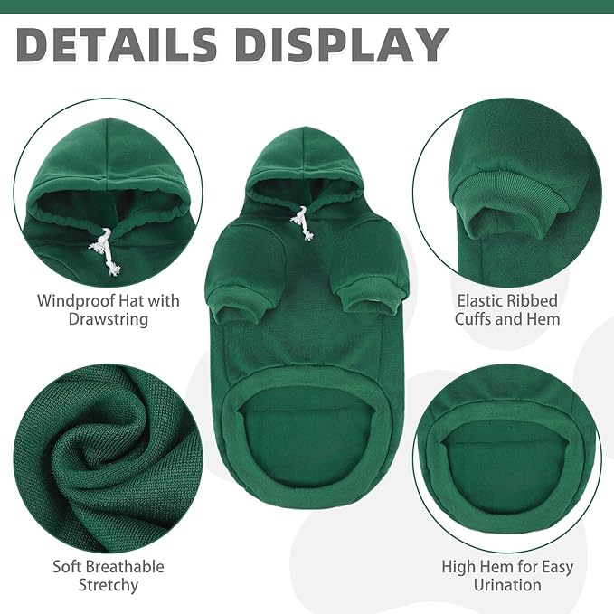 KOOLTAIL Basic Dog Hoodie - Soft & Warm Pet Hoodie Sweater with Leash Hole and Pocket, Dog Winter Coat, Cold Weather Clothes Sweatshirt for Small Medium Large Dogs Puppy Cat Boys Girls Deep Green SM