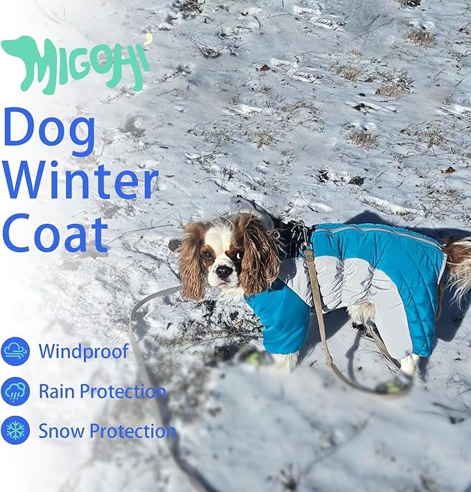 MIGOHI Full Body Dog Coat - Warm Reflective Winter Coat for Medium Dogs with Harness,Turtleneck Dog Fleece Jacket,Four-Leg Windproof Puffer Jackets Snowsuit with Zipper for Small Medium Large Dogs,L