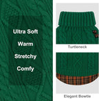 KYEESE Dog Sweater Warm Turtleneck Medium Dogs Sweater Stretchy Knitwear Cat Clothes with Gingham Patchwork Thick Pet Coat for Fall Winter Cold Weather Soft Pullover Dog Sweaters for Medium Dogs Boy