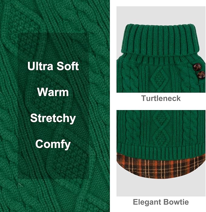KYEESE Dog Sweater Warm Turtleneck Medium Dogs Sweater Stretchy Knitwear Cat Clothes with Gingham Patchwork Thick Pet Coat for Fall Winter Cold Weather Soft Pullover Dog Sweaters for Medium Dogs Boy