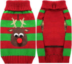 PETCARE Dog Christmas Sweater with Leash Hole Cute Striped Reindeer Dog Clothes for Small Medium Large Dogs Girl Boy Warm Fall Winter Knitted Pullover Vest Pet Puppy Cat Xmas Outfits