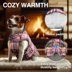 VIVAGLORY Softjoy Dog Coat, Dog Jacket for Winter & Christmas, Coat with Harness Hole & Velcro Closure, Reversible Plaid Checkered Warm Fluffy Heavy Duty for Puppy, M, Pink