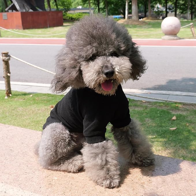 Lovelonglong Ribbed Dog T-Shirt Cotton Knitted Dog Sweaters for All Season Pet T-Shirts for Large Medium Small Dogs Black XS
