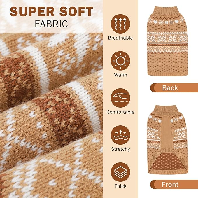 SCENEREAL Dog Sweaters for Large Medium Small Dogs, Soft, Warm Turtleneck Puppy Clothes Sweatshirt, Knitted Ugly Dog Christmas Outfits, Argyle Xmas Pet Cold Weather Coat for Girls Boys