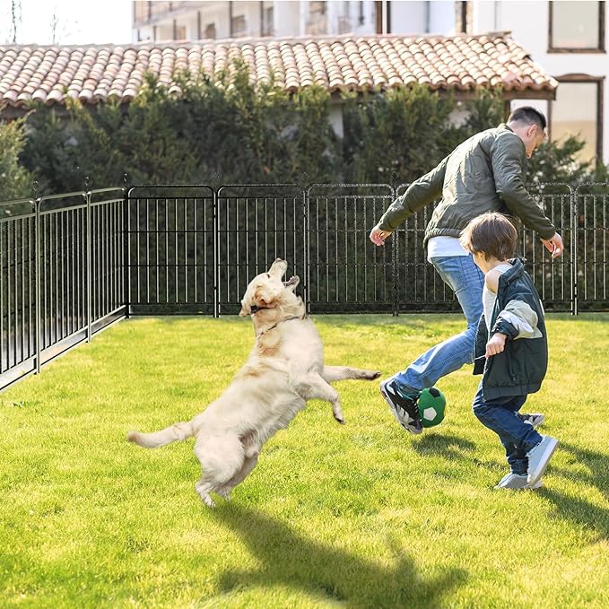 Square Steel Pipe Dog Fence Outdoor 16 Piece Panels 47" Height Anti-Rust Heavy Duty Dog Playpen with Doors Portable for Yard RV Camping, Total 36FT, 103 Sq.ft, Snowy Black