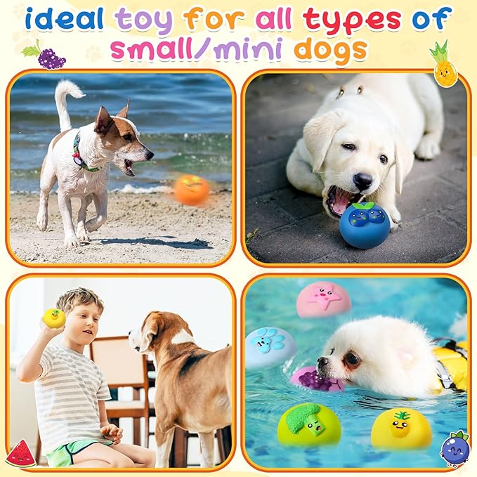 Hungdao 10 Pack Dog Squeaky Toys Soft Latex Squeaky Dog Toys Small Squeaky Balls Interactive Pet Chewing Toys for Puppy Training Interactive Fetch Play Supplies (Fruit)