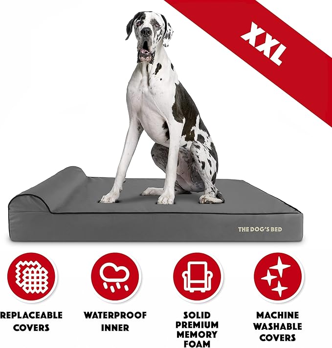 The Dog’s Bed Orthopedic Headrest Dog Bed XXL Grey/Black, Memory Foam, Pain Relief for Arthritis, Hip & Elbow Dysplasia, Post Surgery, Lameness, Waterproof Washable Cover