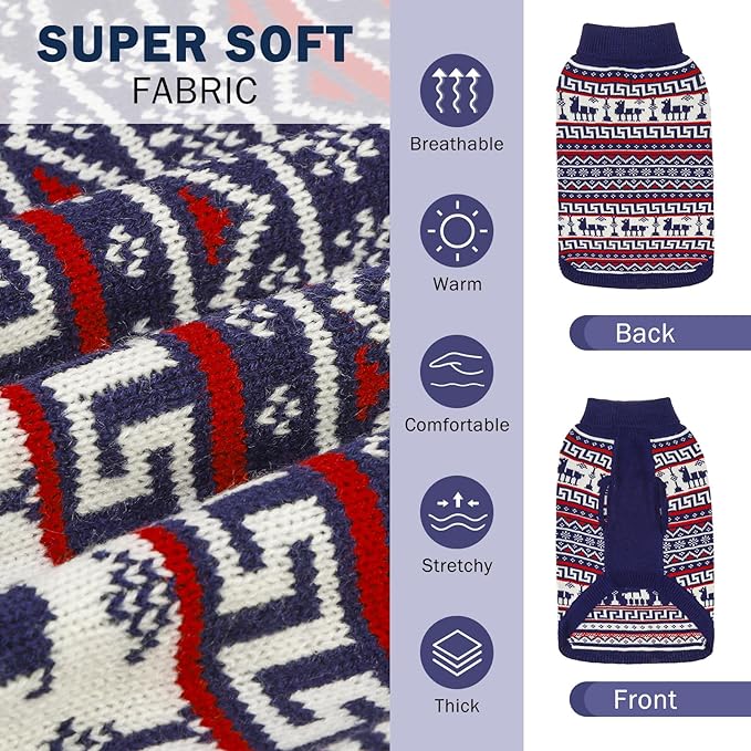 SCENEREAL Turtleneck Dog Sweater for Small Medium Large Dogs Girls Boys, Knit Pet Pullover Puppy Clothes Cold Weather Coats, Holiday Outfits Sweatshirt for Christmas, Navy XS