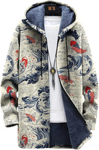 Mens Long Cardigan Hoodies Full Zip Fleece Lined Jackets Fashion Knitted Color Block Hooded Coat with Pockets