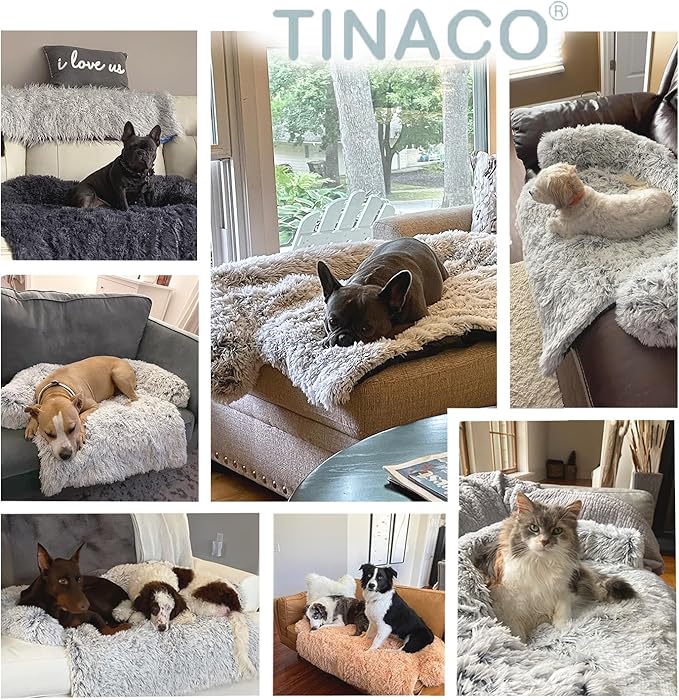 Calming Dogs/Cats Bed Mats, Dog Pad Washable Removable Couch Cover, Plush Long Fur Mat for Pets, Waterproof Lining, Perfect for Small, Medium and Large Dogs and Cats (Gradient Gray, 34"x30")