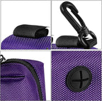 Dog Waste Bag Dispenser Pet Poop Bags Holder for Doggie Waste Bags Dispensers Soft Fabric Zipper Small Doggy Puppy Pouch for Leash Accessory Attachment with Carrier,Purple