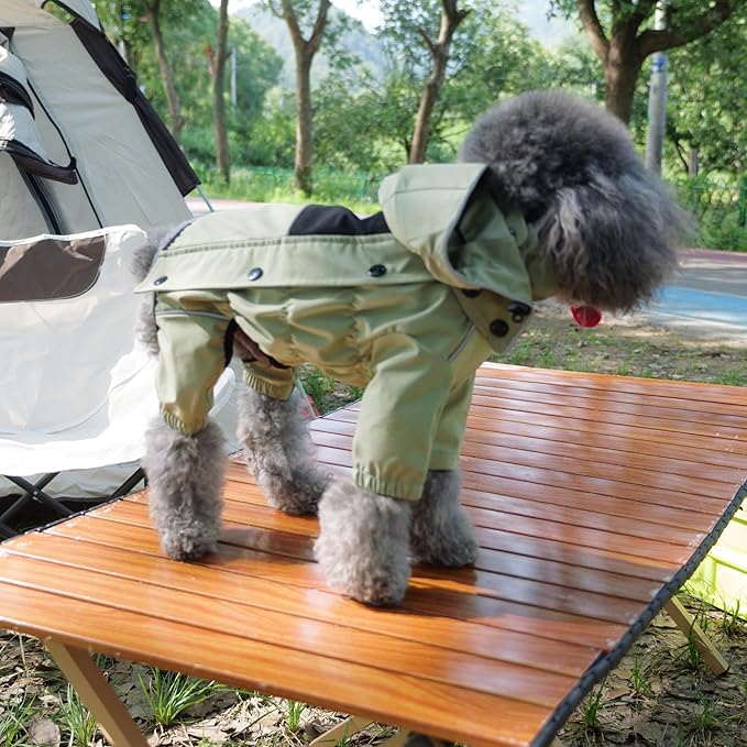 LOVELONGLONG Waterproof Dog Raincoat with Removable Hood – Outdoor Full Body Dog Jacket, Windproof Snowproof Shell Suit – All Season Pet Rain Gear Sage Green S
