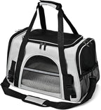 Dog Cat Carrier Soft for Small Pet Up to 16 Lbs TSA Airline Approved Travel Carrier Collapsible Puppy Car Mesh Bag 17.5 * 10.2 * 11.4 inch - Grey & Black
