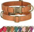 Didog Soft PU Leather Dog Collar, Stylish Quick Released Dog Collar for Large Dogs, Easy Clean Adjustable Pet Collar for Daily Walking, Light Brown, L Fit 15-23" Neck