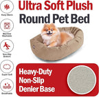 Majestic Pet 24 Inch Suede Calming Dog Bed Washable 24x19x7 (Inch) – Cozy Soft Round Donut Dog Bed with Spine Support for Dogs to Rest Their Head - Pet Bed Small – Stone (2025)