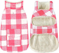 Malier Classic Plaid Fleece Dog Coat - Windproof Warm Jacket with Pocket, Winter Pet Clothes Apparel for Small to Large Dogs (Pink, Medium)