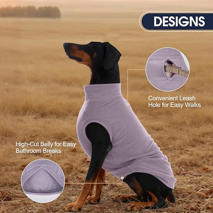 IECOii 2 Pack Fleece Dog Sweaters for Large Dogs - Stretchy & Warm Dogs Fleece Sweater for Labrador Boy Girl, Comfortable & Warm, Machine Washable, Fall & Winter (Size XXXL,Dark Purple & Light Purple)